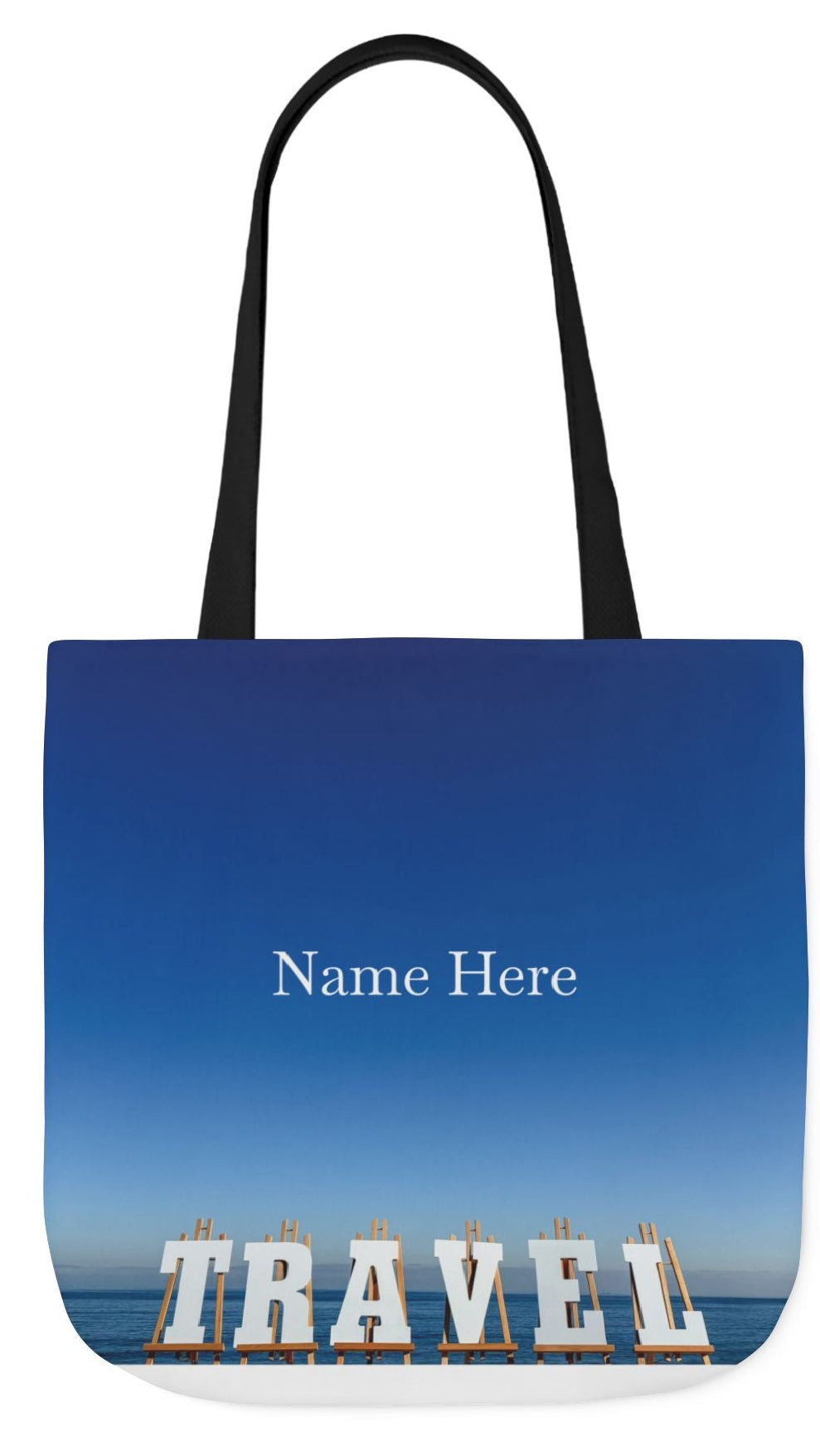 Travel Tote Bag 18" x 18" Same allover print on each side. 4 handle color options. "Seaside Travel Bag" (Personalize it)