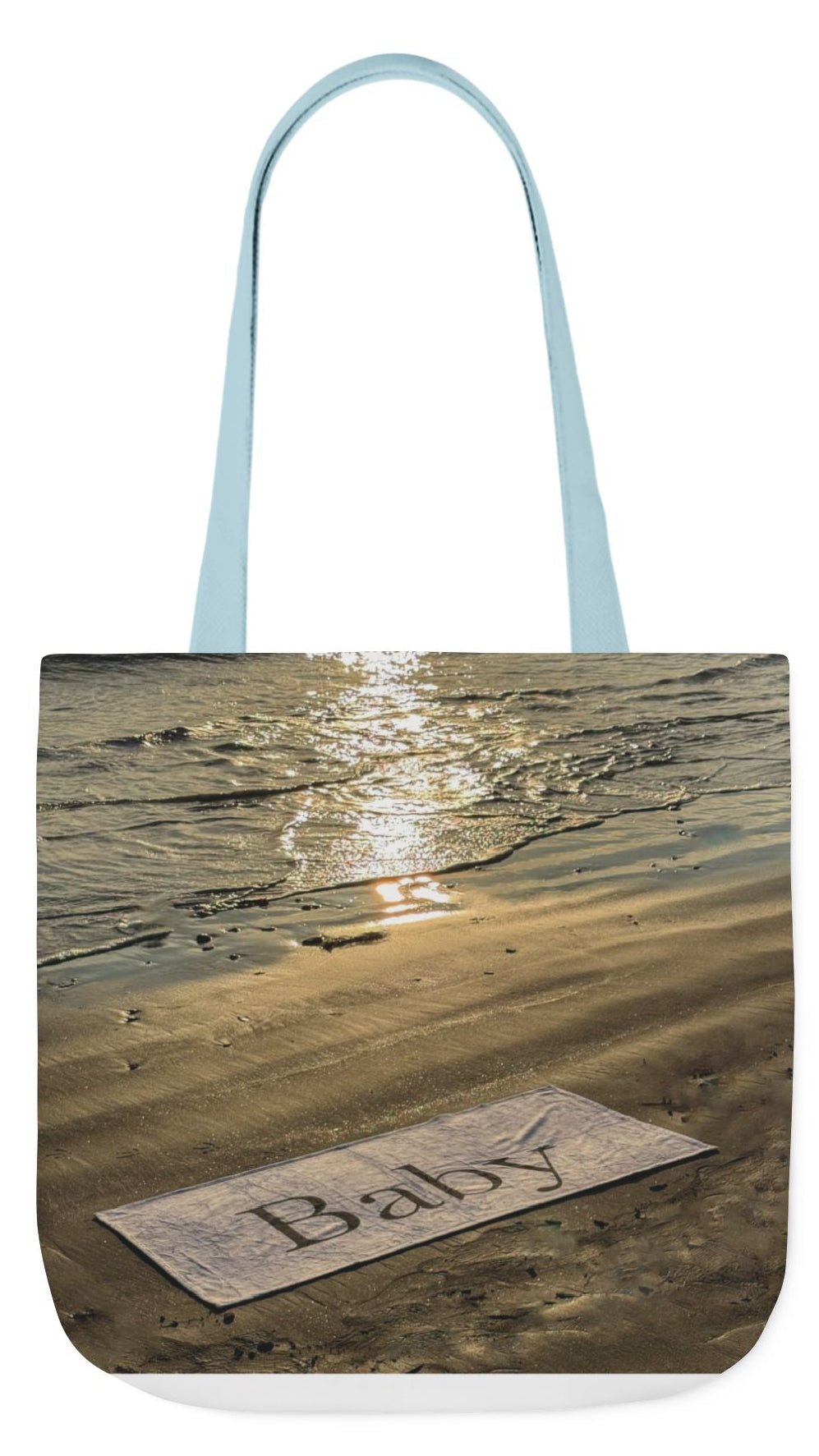 Baby Tote Bag 18" x 18" same print on each side. White, Blue or Pink Handles Choice. "Sunny Seaside Baby Tote Bag Personalized"