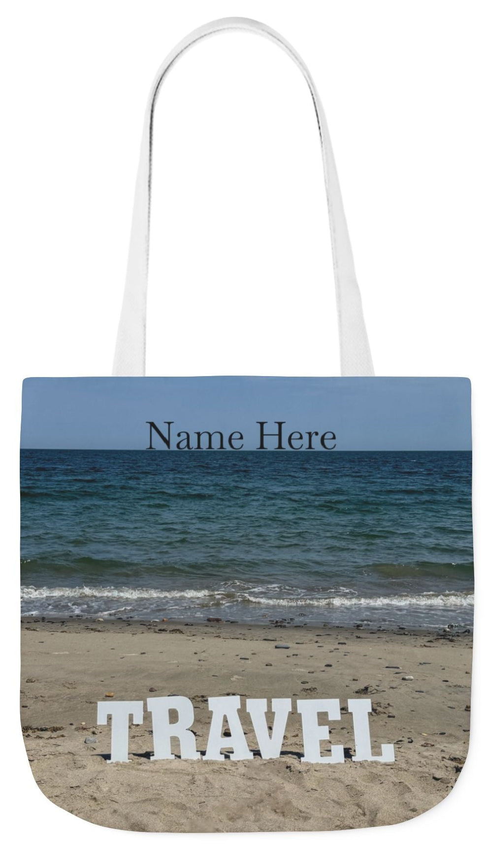Travel Tote Bag 18” x 18” Same Allover Print on Each Side. 4 Different Handle Color Options. “Beach Travel Bag”(Personalize it)