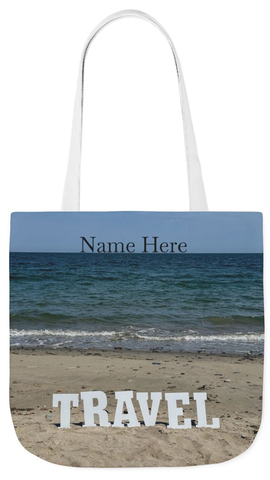 Travel Tote Bag 18” x 18” Same Allover Print on Each Side. 4 Different Handle Color Options. “Beach Travel Bag”(Personalize it)