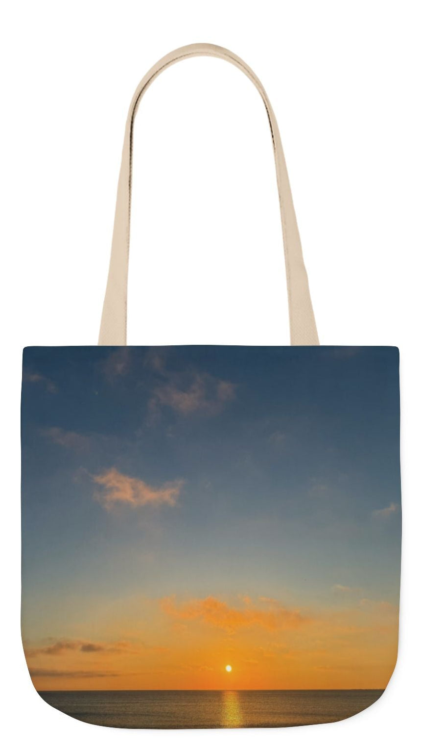 Everyday Tote Bag 13” x 13” different print on each side. 5 Handle Color Options. “Seaside Sunrising”
