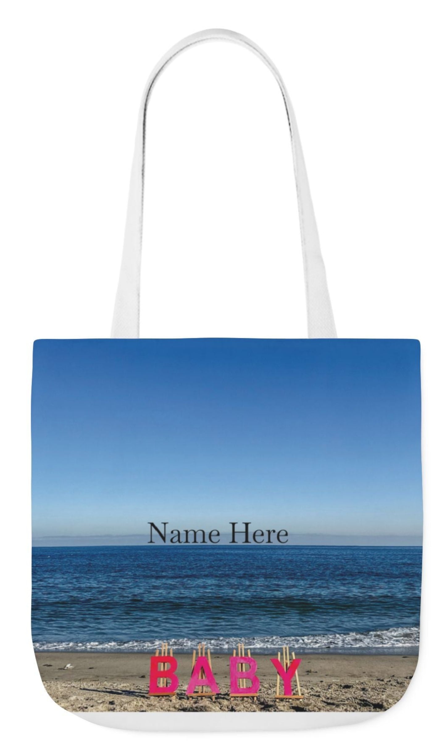 personalized baby girl tote bag, white handles, 18" x 18" double sided print, baby gift,