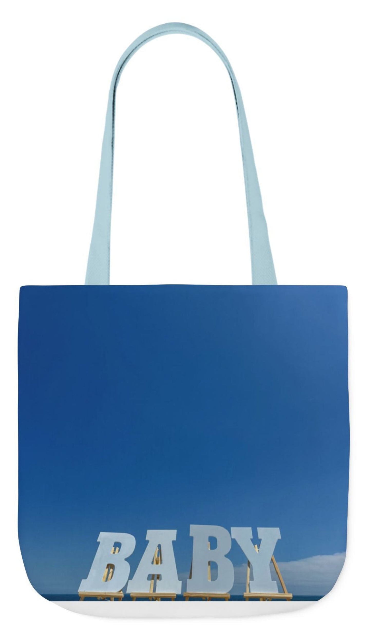 baby tote bag in blue 18" x 18" with blue handles
