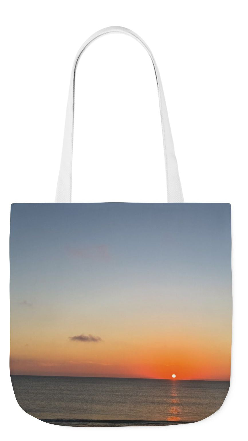 Everyday Tote Bag 13” x 13” different print on each side. 5 Handle Color Options. “Seaside Sunrising”