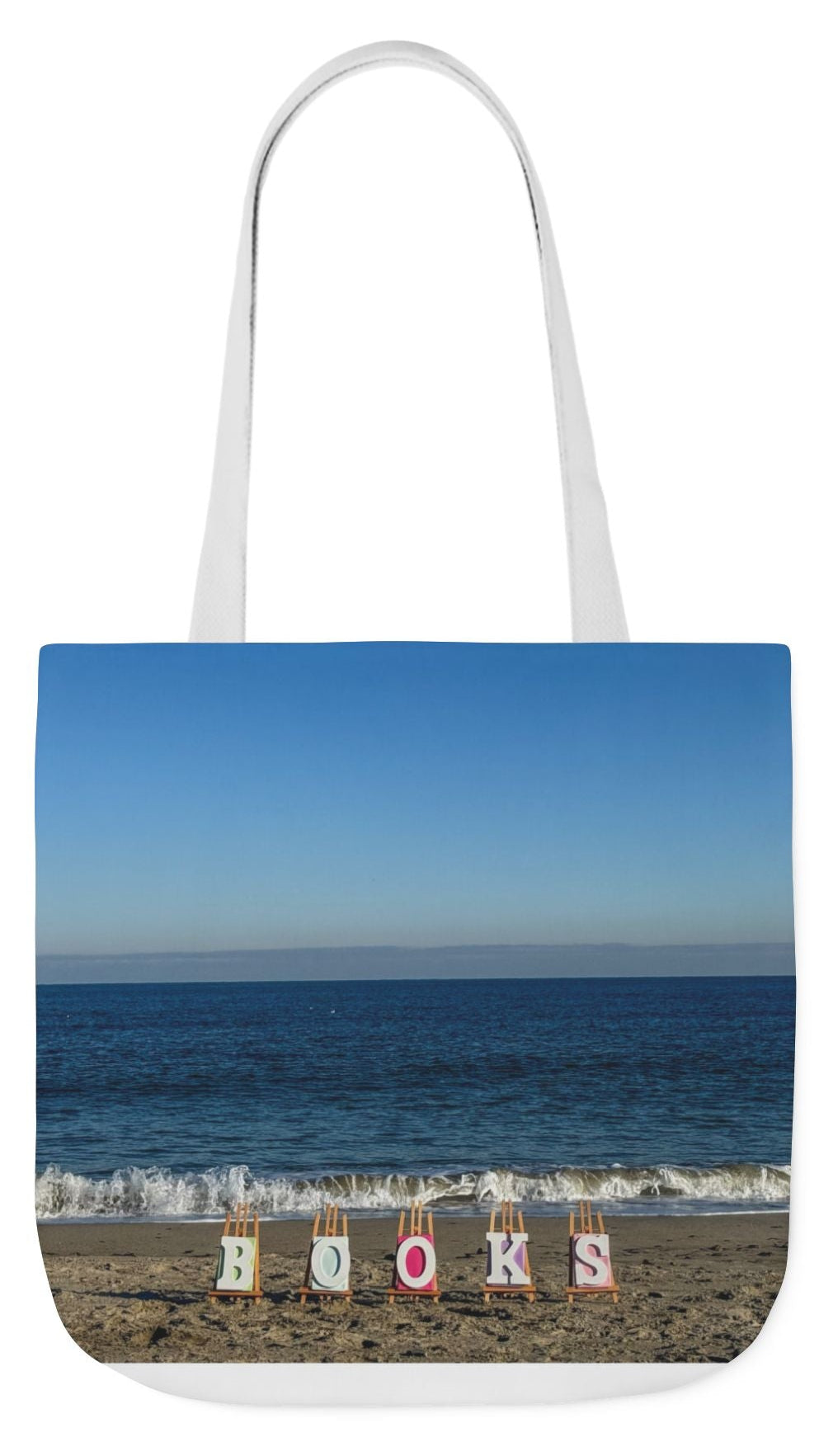 Book Tote Bag 18” x 18” different print on each side.5 Handle Color Options. “Seaside & Beachfront Book Tote Bag”