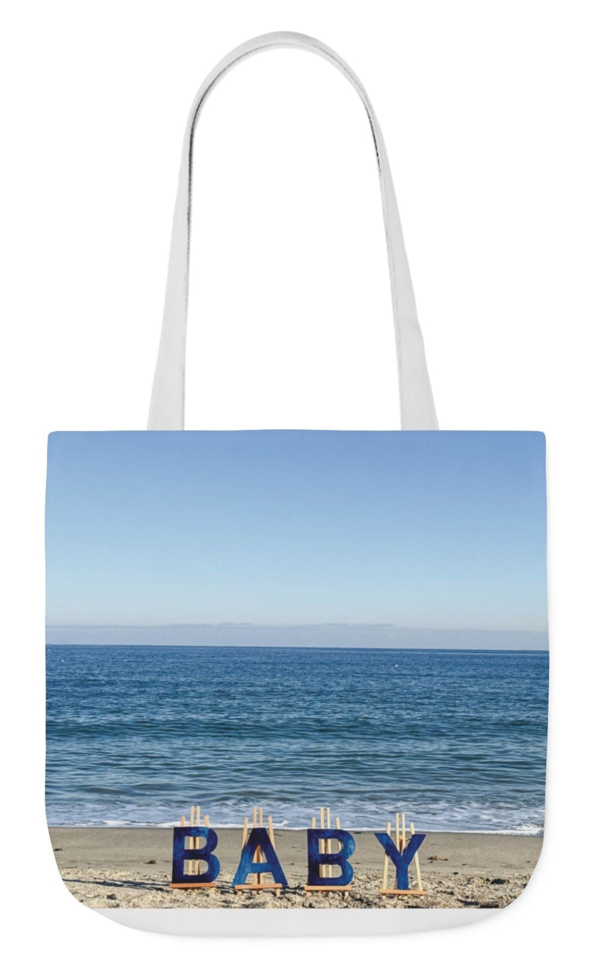 baby boy tote bag with white handles beach scene personalized