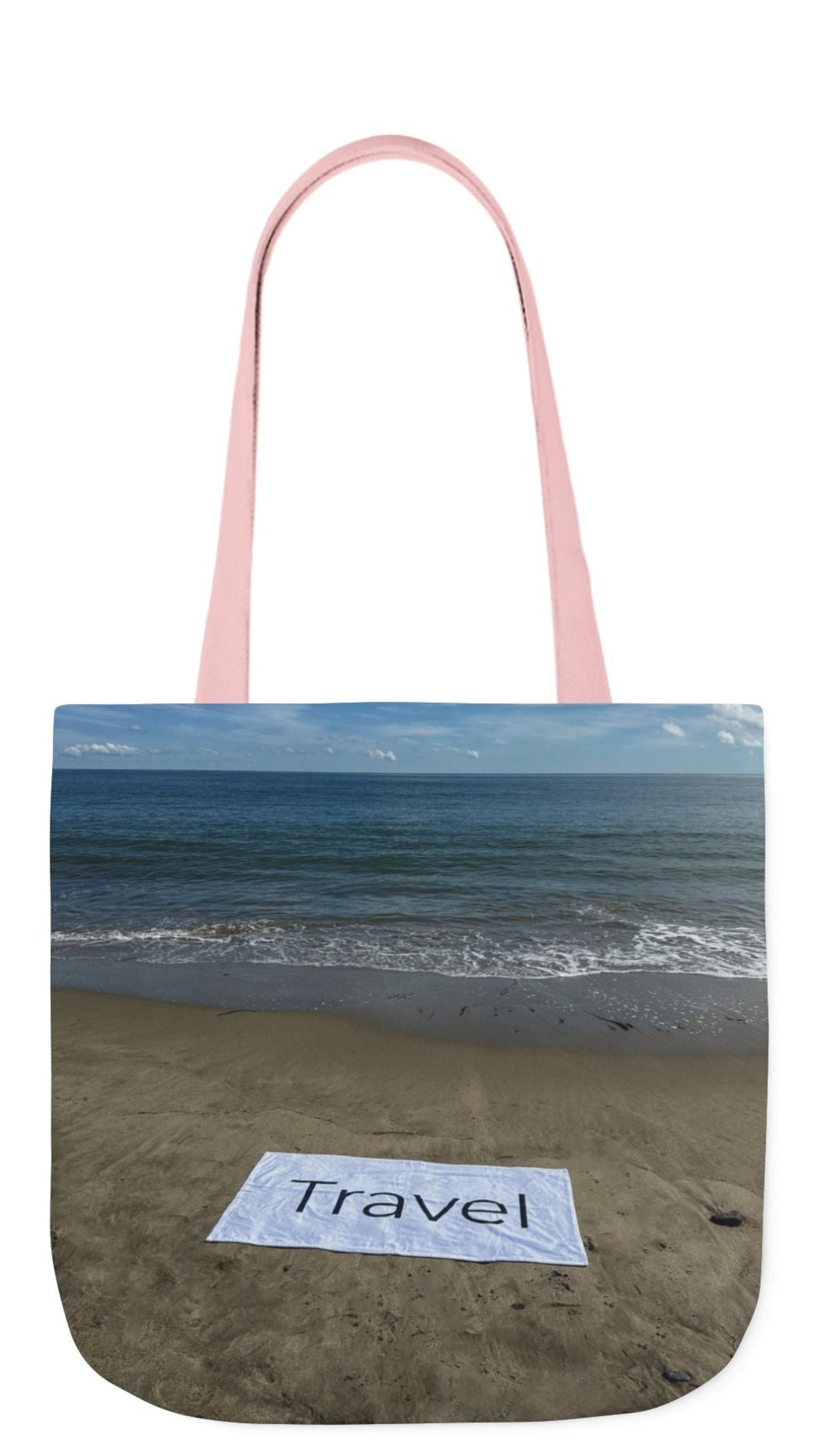 travel tote bag pink handles matching beach scenes