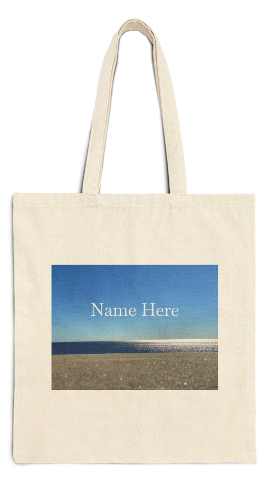 Beach Tote Bag Natural Color 15" x 16" Cotton Canvas Print on One Side. "Sunny Seaside Bag"(Personalize it)