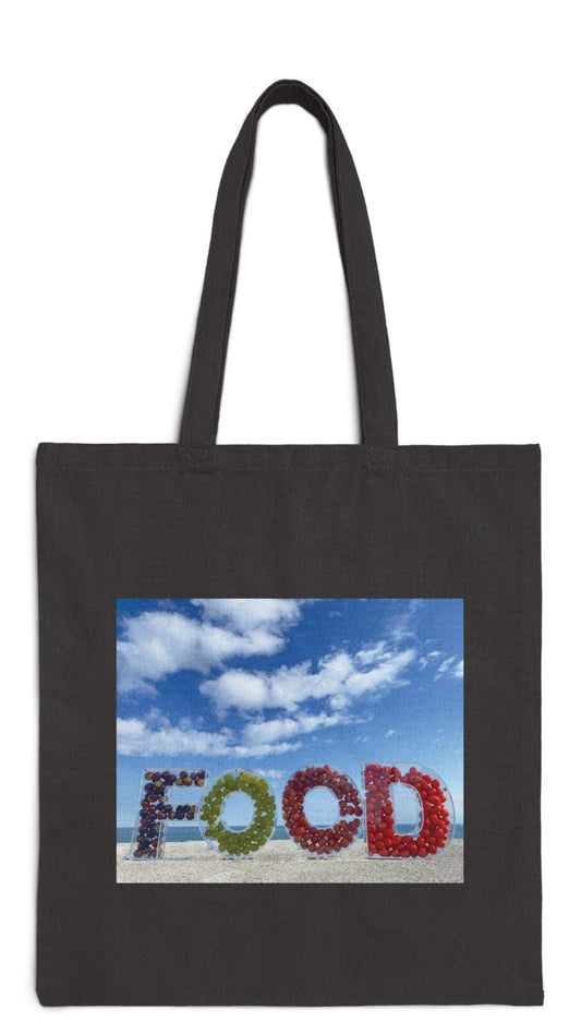 Food Tote Black 15" x 16" Cotton Canvas Print on One Side. "Seashore Food Bag"