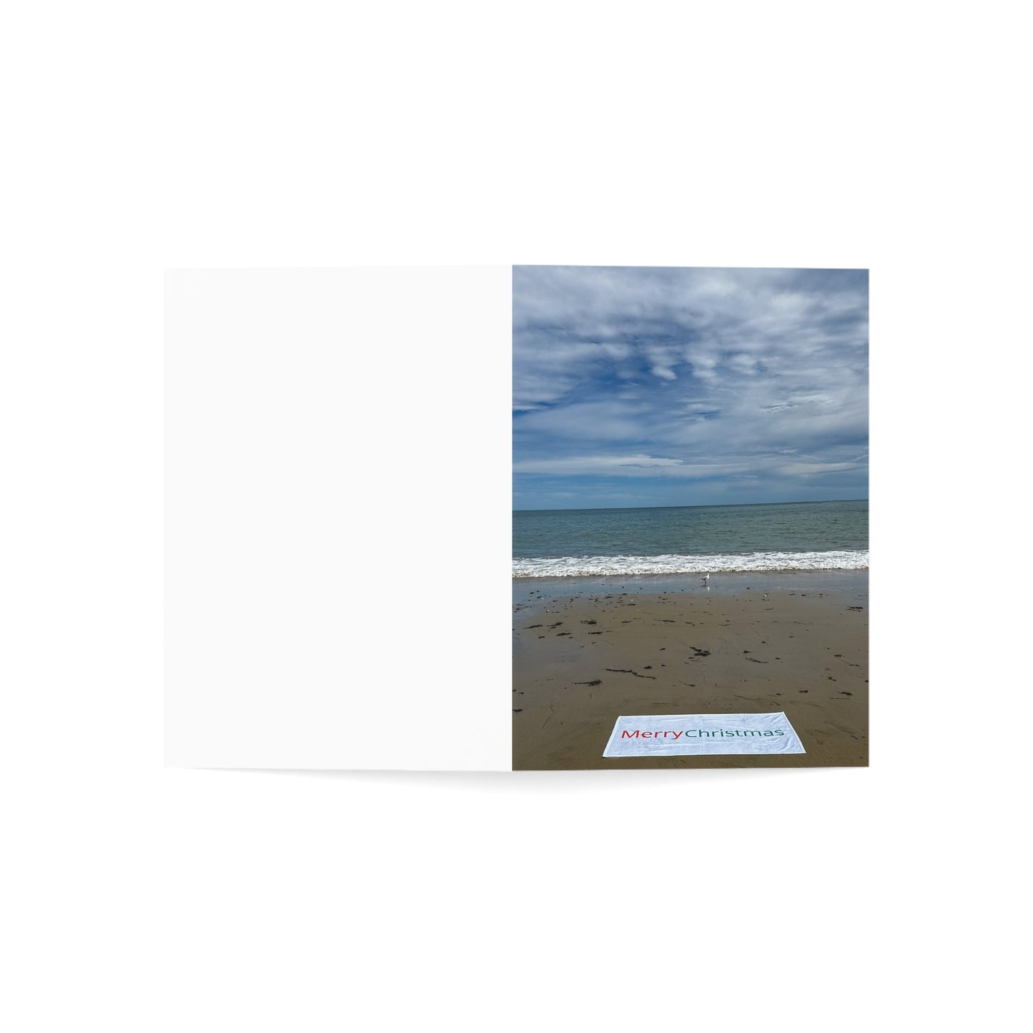 Christmas Cards 10 Pack with Envelopes Blank Inside 5" Width 7" Height  "Beach Christmas Card with Seagull"