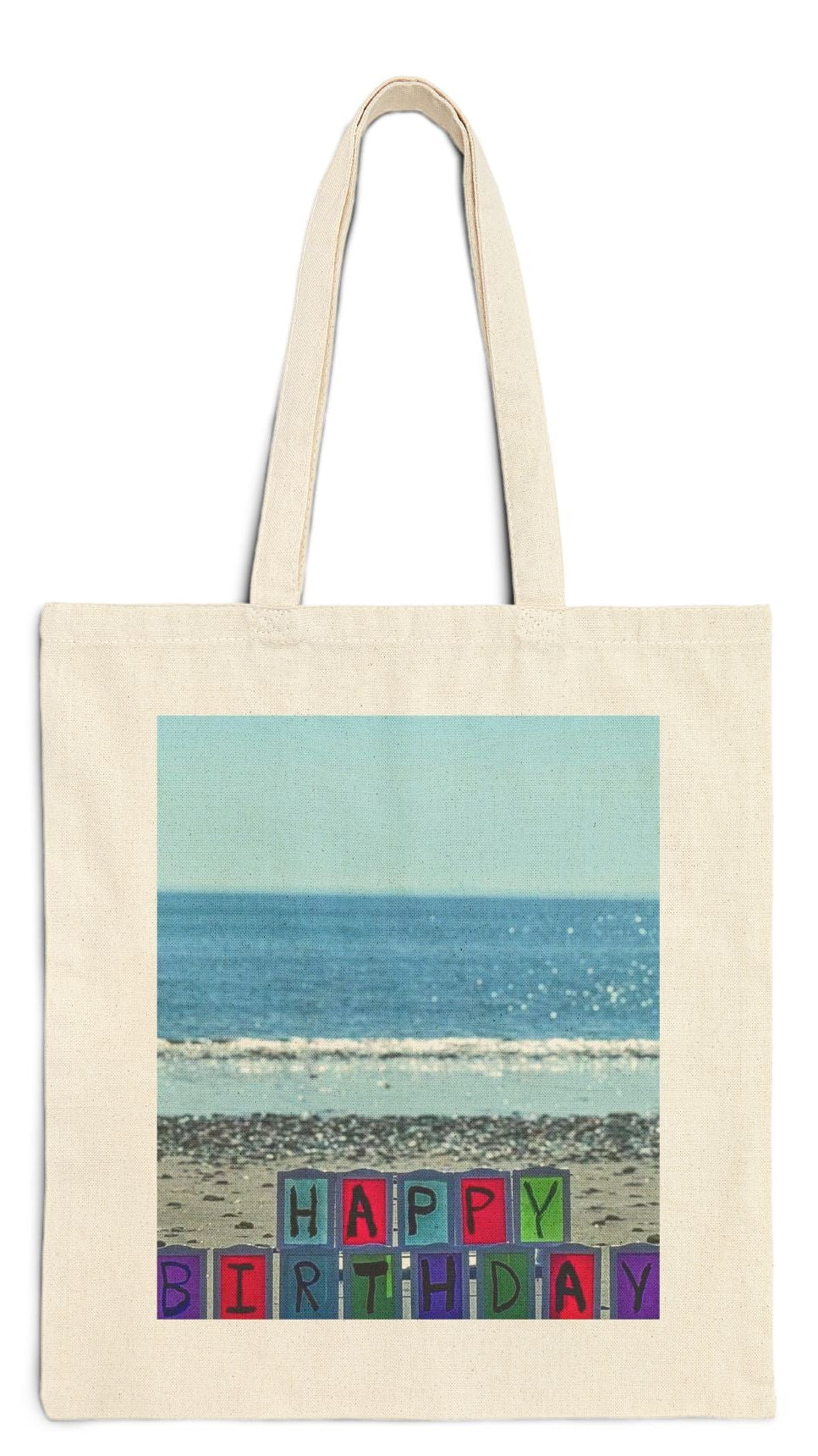 Birthday Tote Bag Natural Color 15" x 16" Cotton Canvas Print on One Side. "Seaside Birthday"