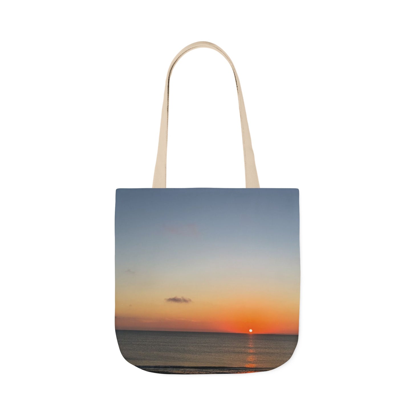 Everyday Tote Bag 18”x 18” different print on each side.5 Handle Color Options. “Seaside Sunrising”