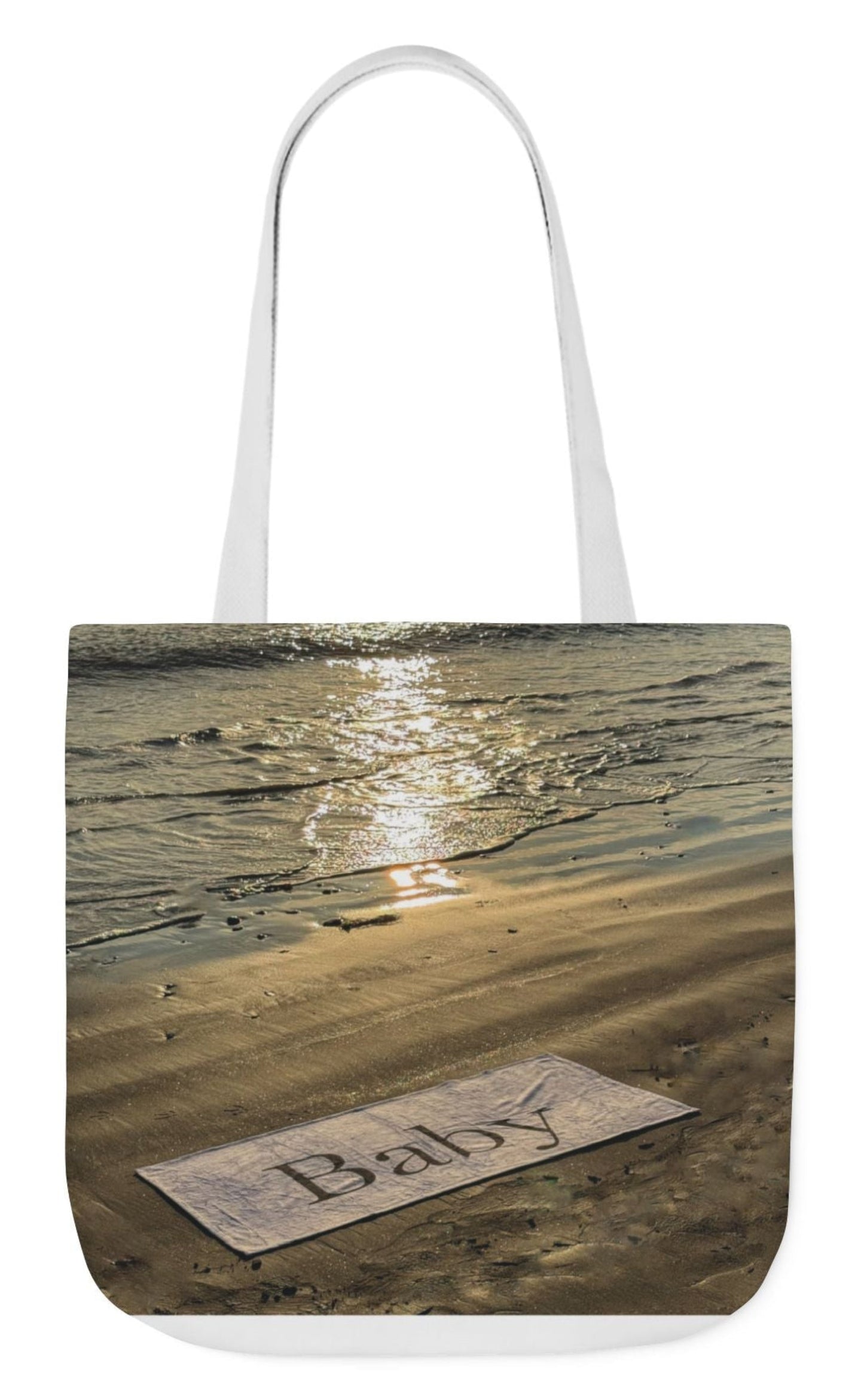 baby tote bag with different print on each side 18" x 18" white handles
