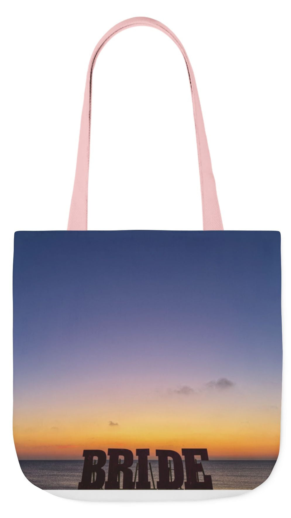 Bride Tote Bag 18” x 18” same print on each side. Choice of Pink or White Handles. "Daybreak Bride Bag"