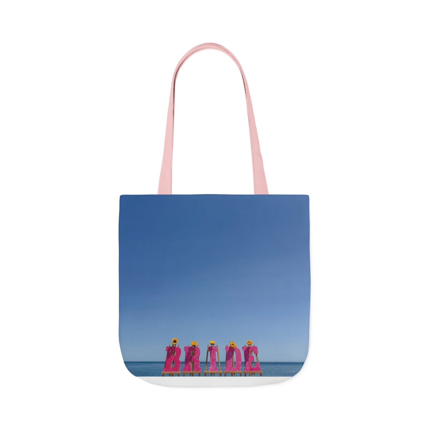 Bride Tote Bag 18" x 18" same print on each side. Pink or White Handles option. "Shoreline Bride Bag Personalized"