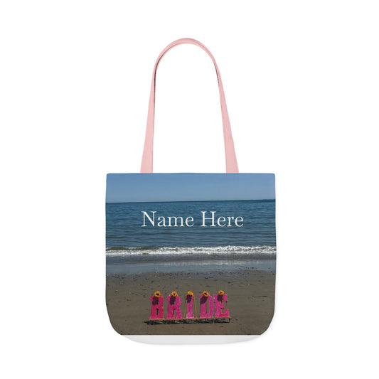 Bride Tote Bag 18" x 18" same print on each side. Pink or White Handles option. "Beachfront Bride Bag Personalized"