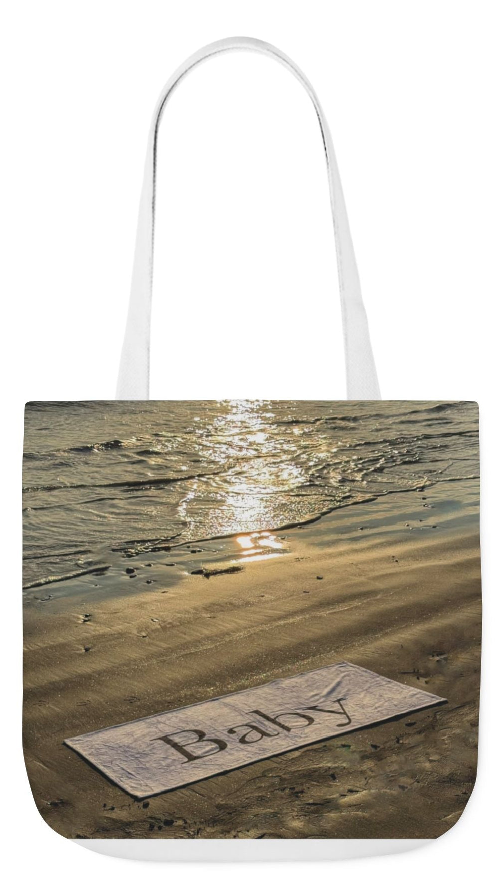 Baby Tote Bag 18" x 18" same print on each side. White, Blue or Pink Handles Choice. "Sunny Seaside Baby Tote Bag"