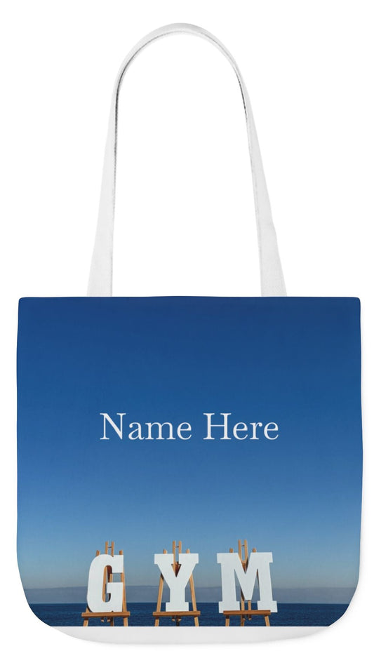 Gym Tote Bag 18” x 18” different print on each side. 5 Handle Color Options. “Seaside & Beach Gym Bag Personalized”