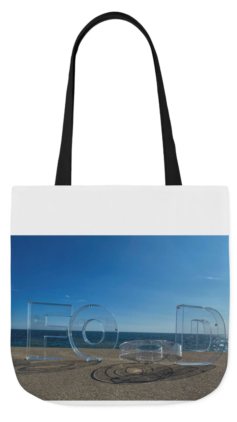 Food Tote Bag 18" x 18" Different Print on each side. 4 Handle Color Choices. "Seaside Food Reflections Bag"