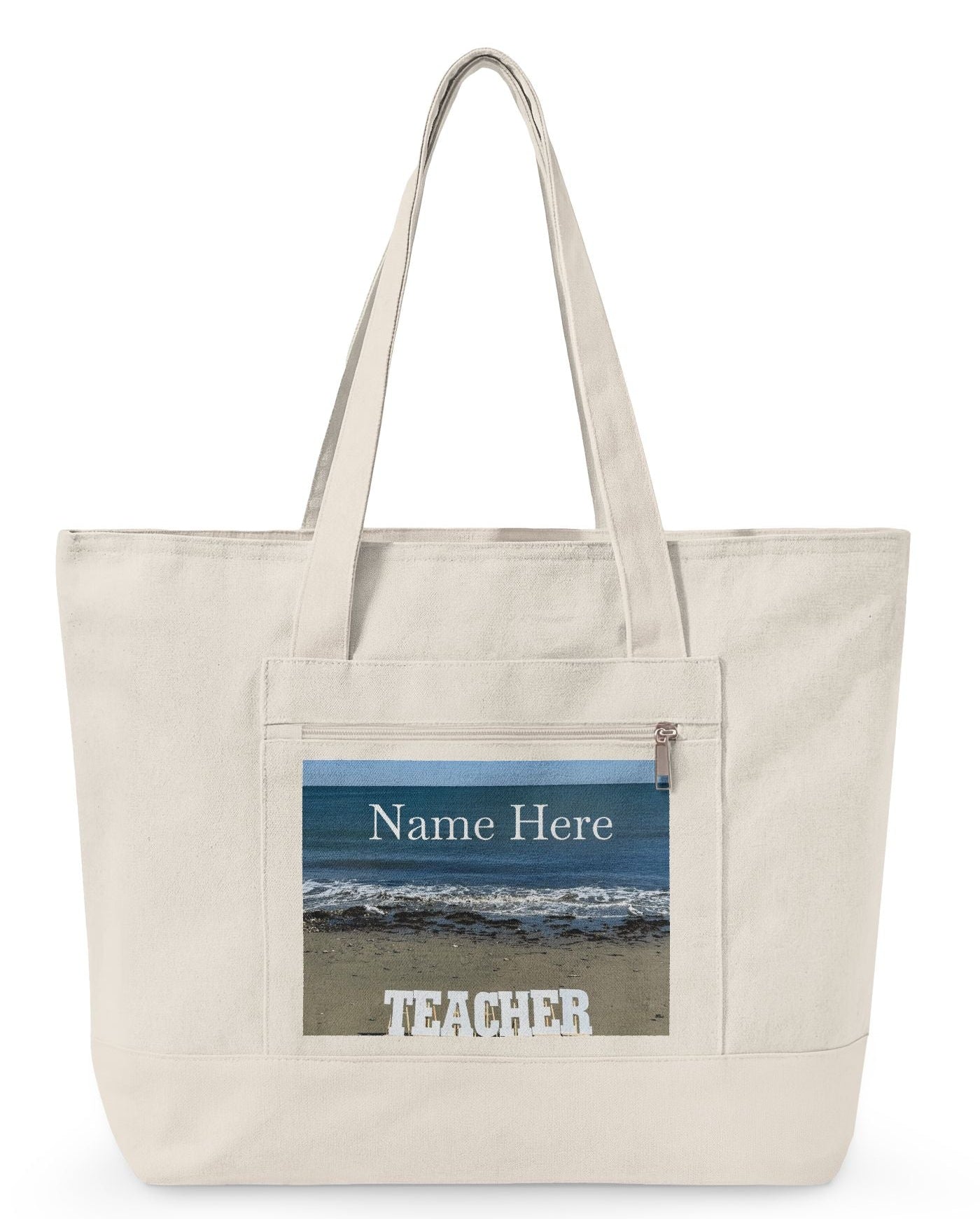 Personalized Beachside Teacher Tote Bag - Zippered Series