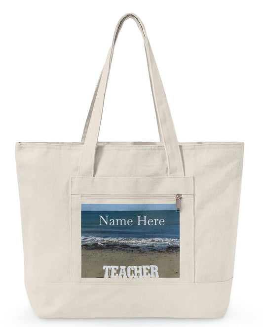 Personalized Beachside Teacher Tote Bag - Zippered Series