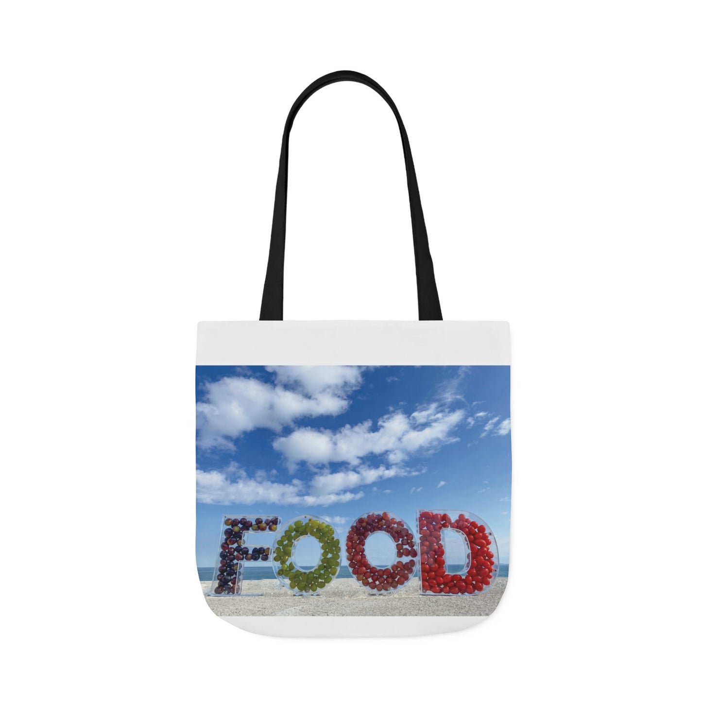 Food Tote Bag 18" x 18" Same Print on Both Sides, 4 Handle Color Options, "Seashore Food Bag"