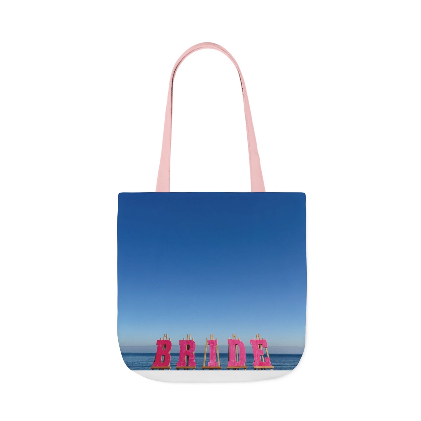 Bride Tote Bag 18" x 18" Same print on each side. Pink or white handle choice. "Seaside Bride Bag"