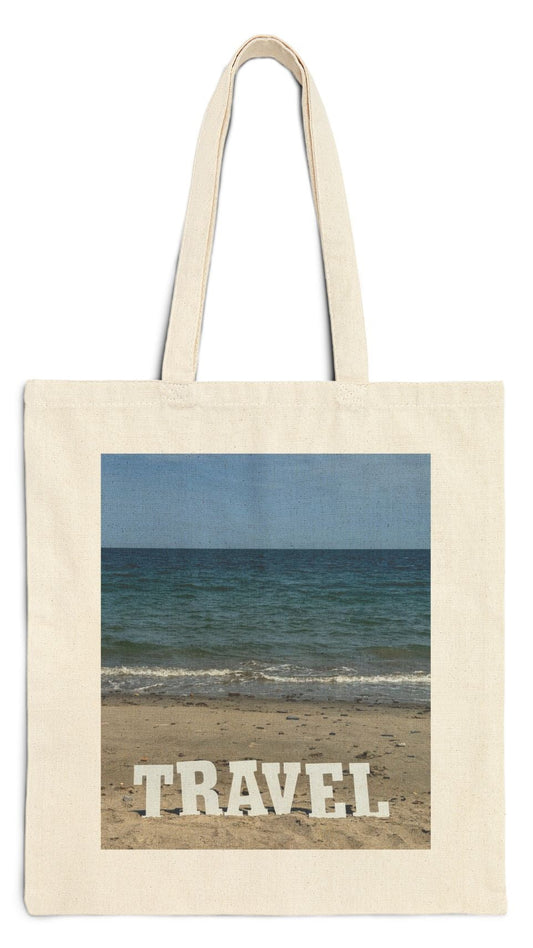 Travel Tote Bag Natural Color 15” x 16” Cotton Canvas Print on One Side. “Beach Travel Bag”