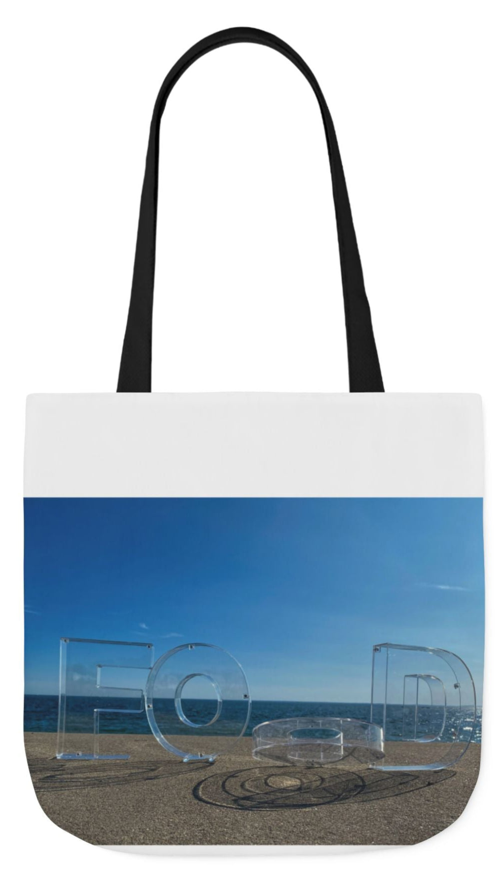 Food Tote Bag 18" x 18" Different Print on each side. 4 Handle Color Choices. "Seaside Food Reflections"