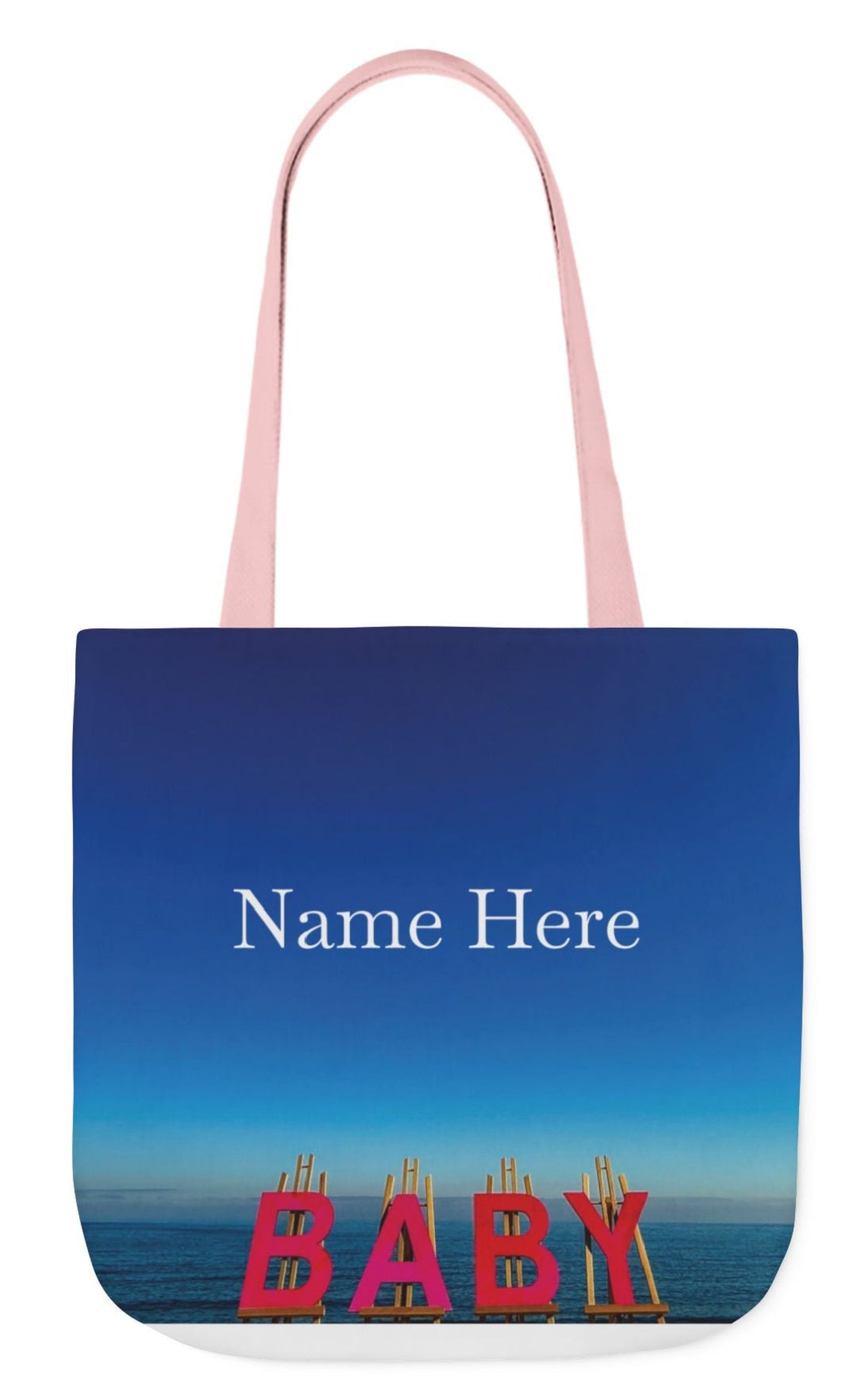 personalized baby tote bag with pink handles 18" x 18" beach theme