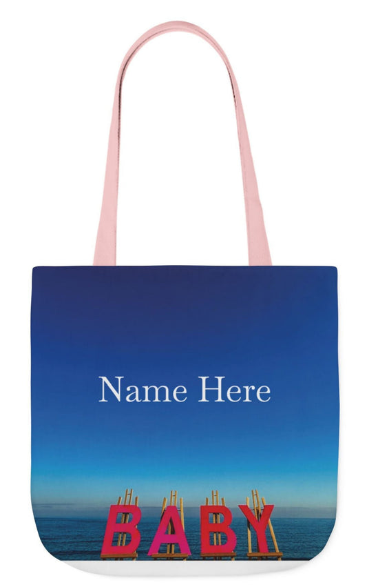 personalized baby tote bag with pink handles 18" x 18" beach theme