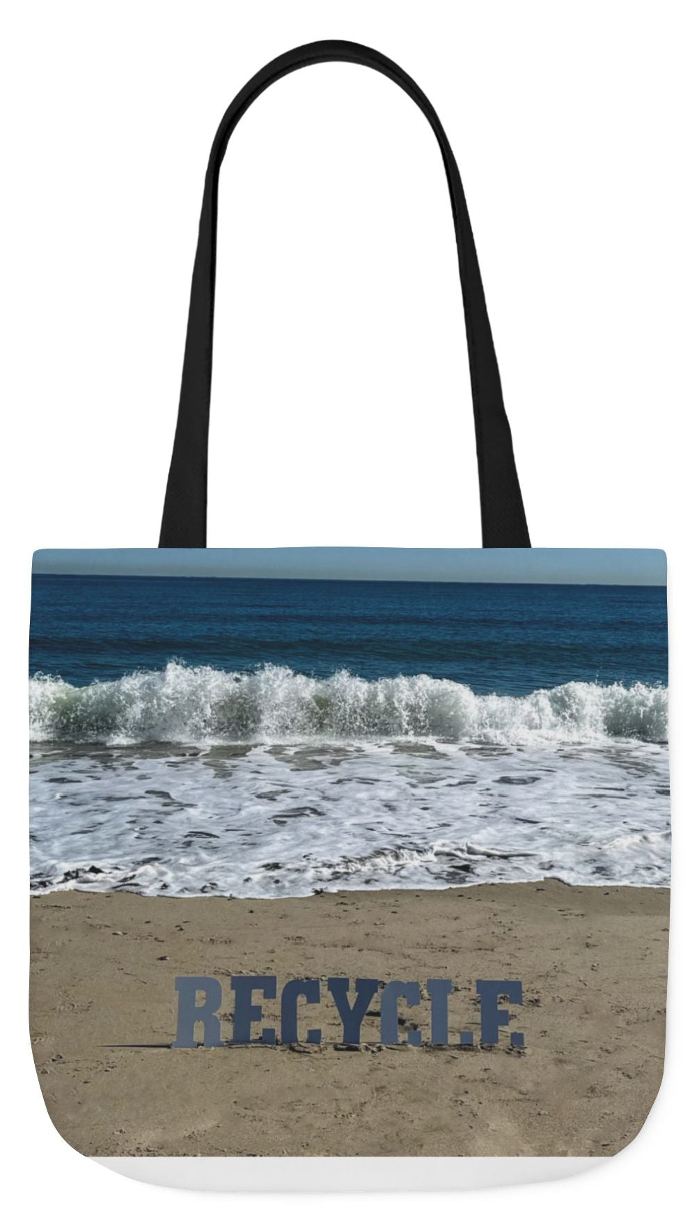 Recycle Tote Bag 18" x 18" different print on each side. 5 Handle Color Options. "Beach Recycle & Seaside Recycle Bag"