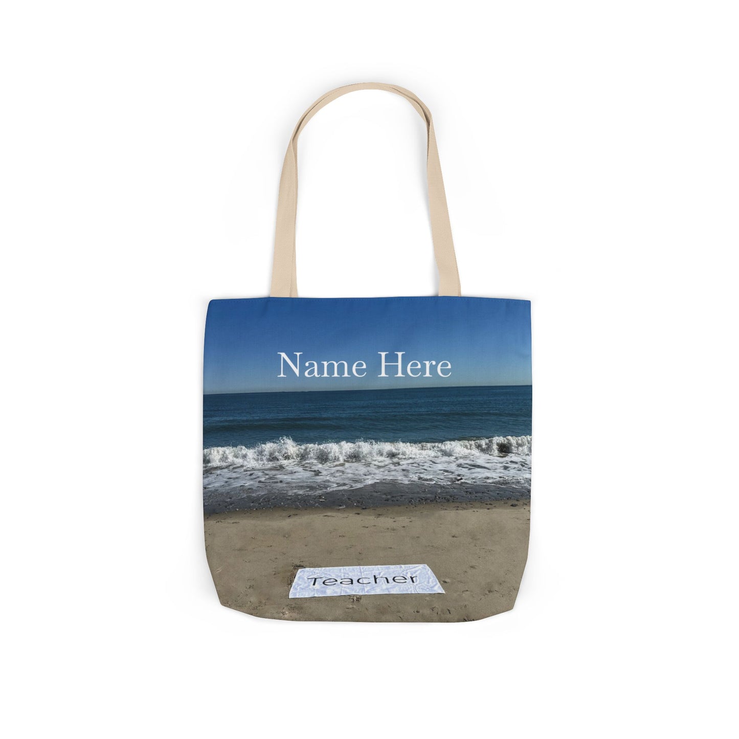 Teacher Tote Bag 18” x 18”  same print on each side. 5 Handle Color Options. “Beachfront Teacher Bag”