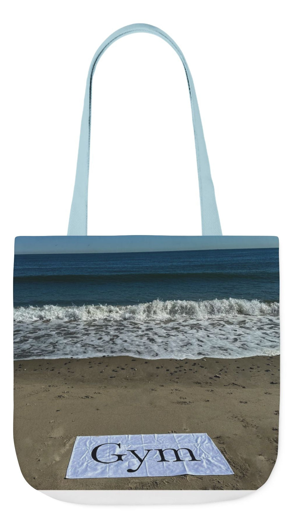 Gym Tote Bag 18” x 18” same print on each side. 5 Handle Color Options. "Beachfront Gym Bag Personalized"