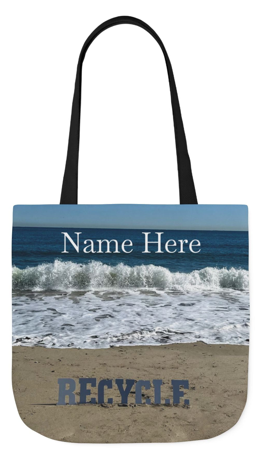 Recycle Tote Bag 18” x 18” same print on each side. 5 Handle Color Options. "Beach Recycle Bag Personalized”