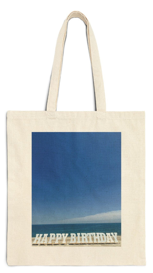 Birthday Tote Bag Natural Color 15" x 16" Cotton Canvas Print on One Side. "Shoreline Birthday"