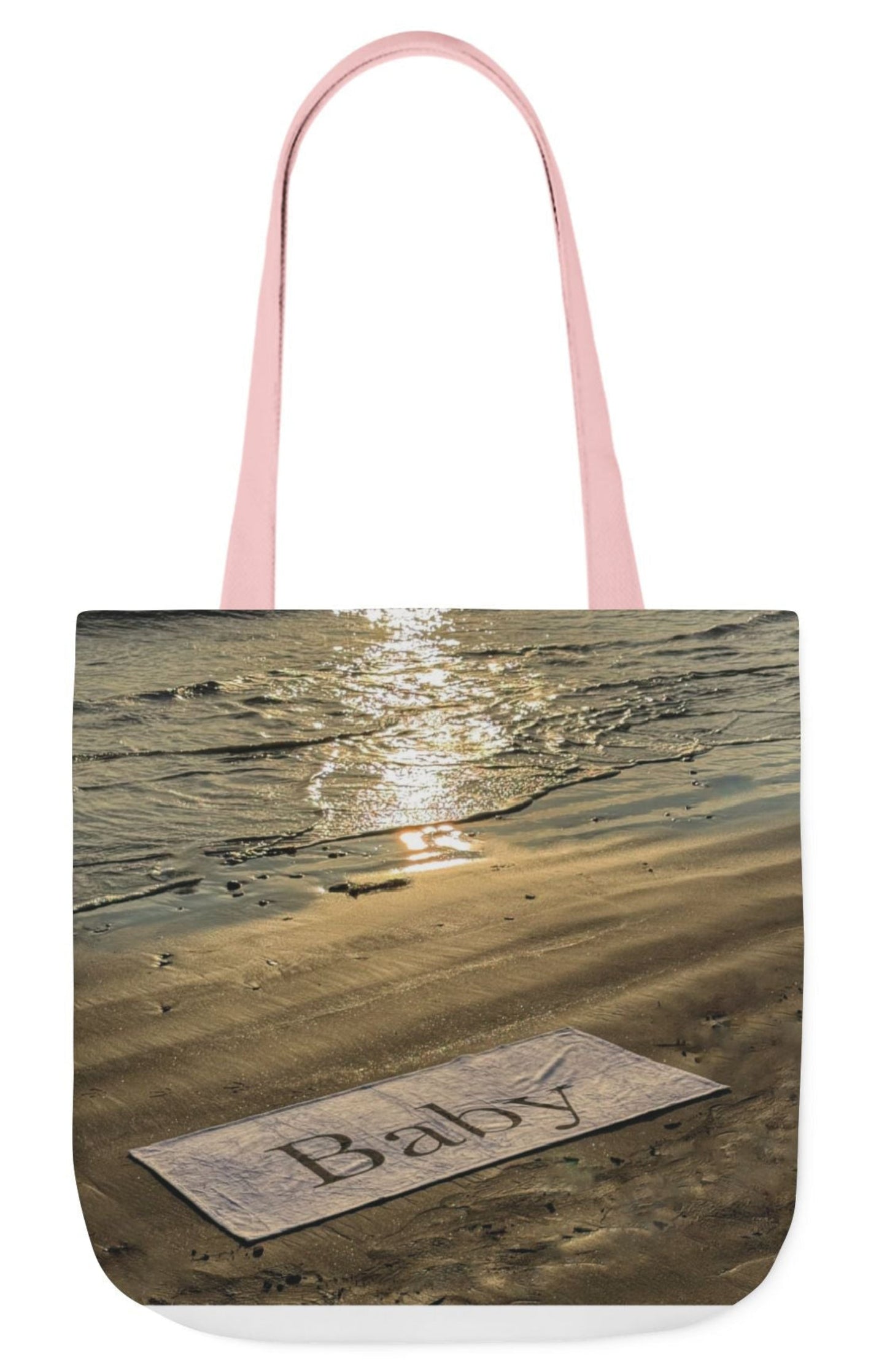 baby tote bag beach theme with pink handles 18" x 18"