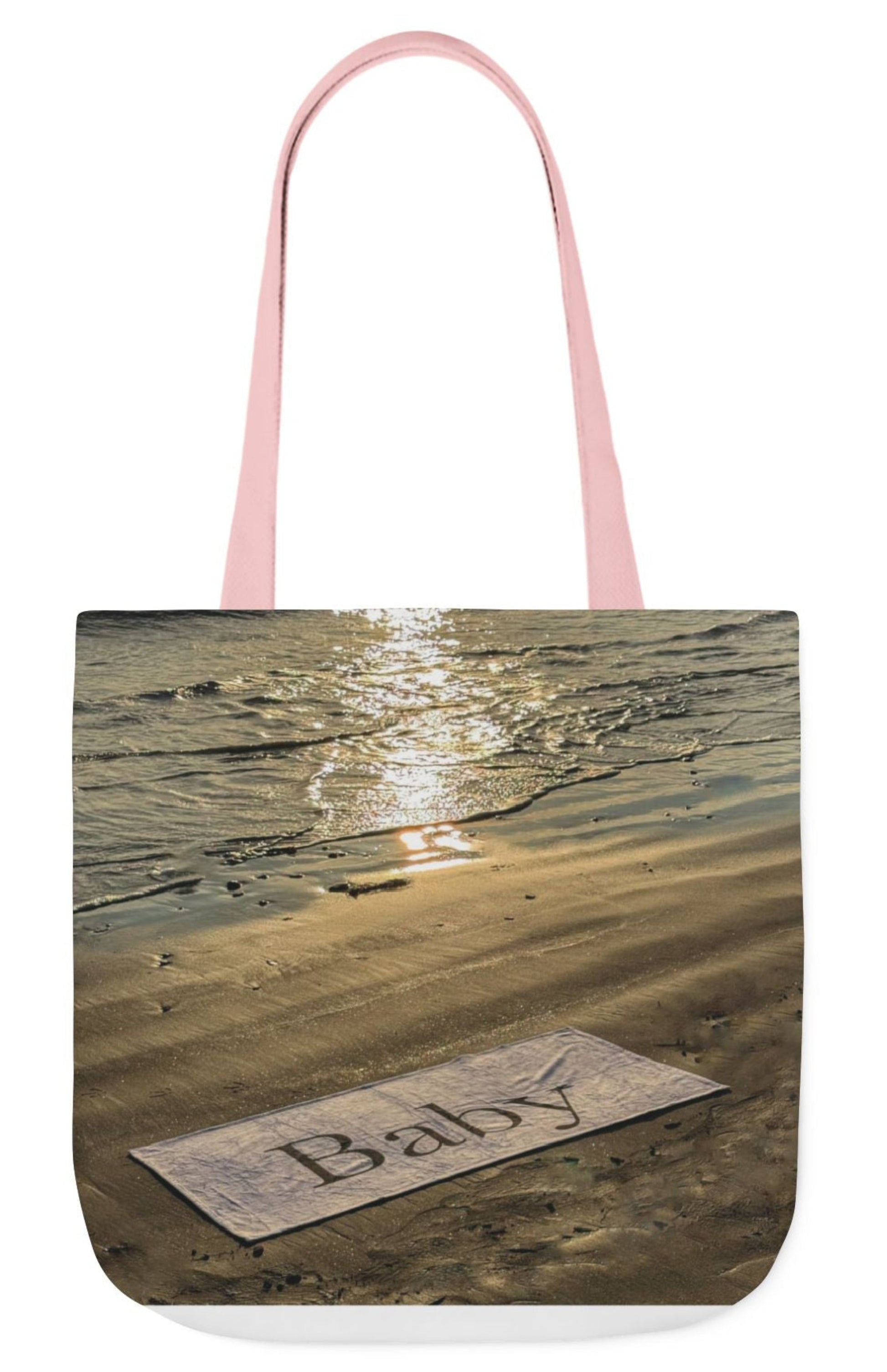 baby tote bag beach theme with pink handles 18" x 18"