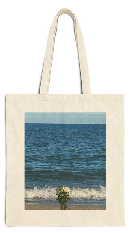 Floral Cotton Canvas Natural Color Tote Bag 15" x 16" Print on one side. " Seaside Flowers"