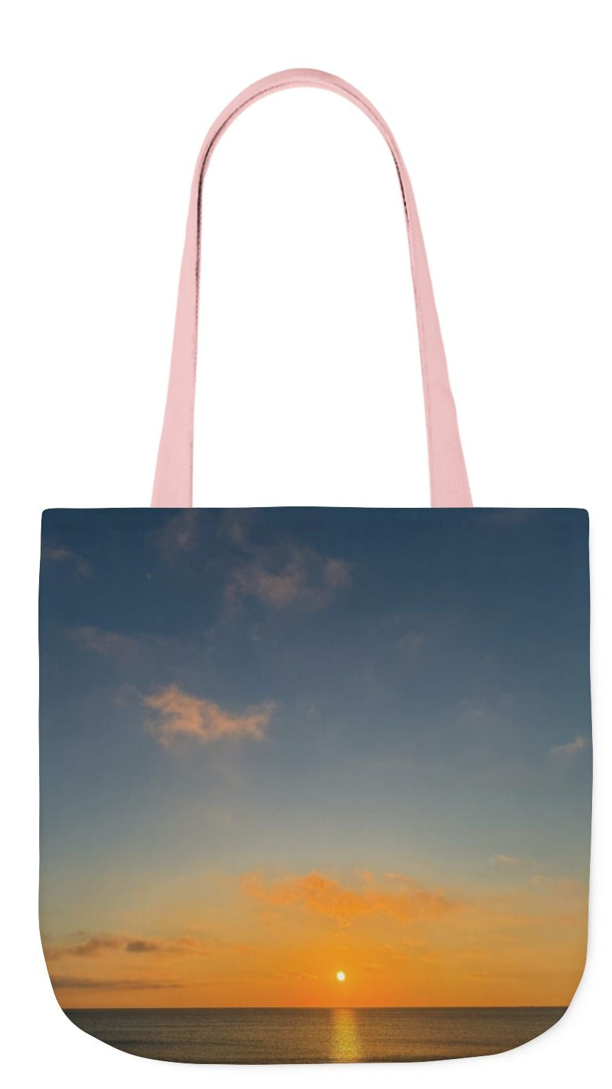 Everyday Tote Bag 13” x 13” different print on each side. 5 Handle Color Options. “Seaside Sunrising”