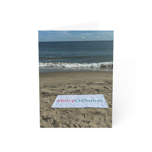 Christmas Cards 10 Pack with Envelopes Blank Inside 5" Width 7" Height  "Beachfront Christmas"