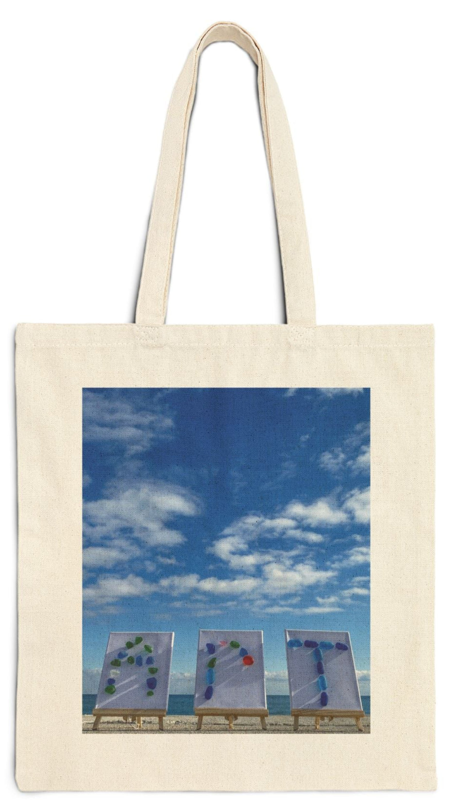Art Tote Bag Natural Color 15" x 16" Cotton Canvas Different Print on Each Side. "Beach Art & Seaside Art"