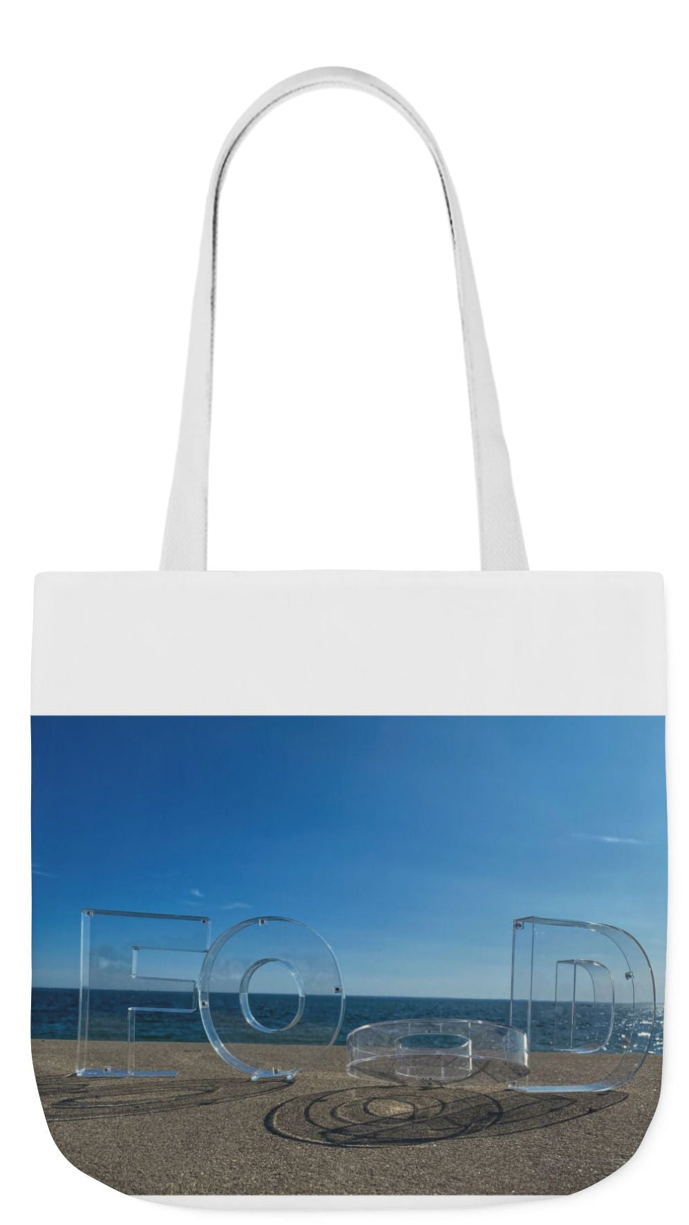 Food Tote Bag 18" x 18" Different Print on each side. 4 Handle Color Choices. "Seaside Food Reflections Bag"