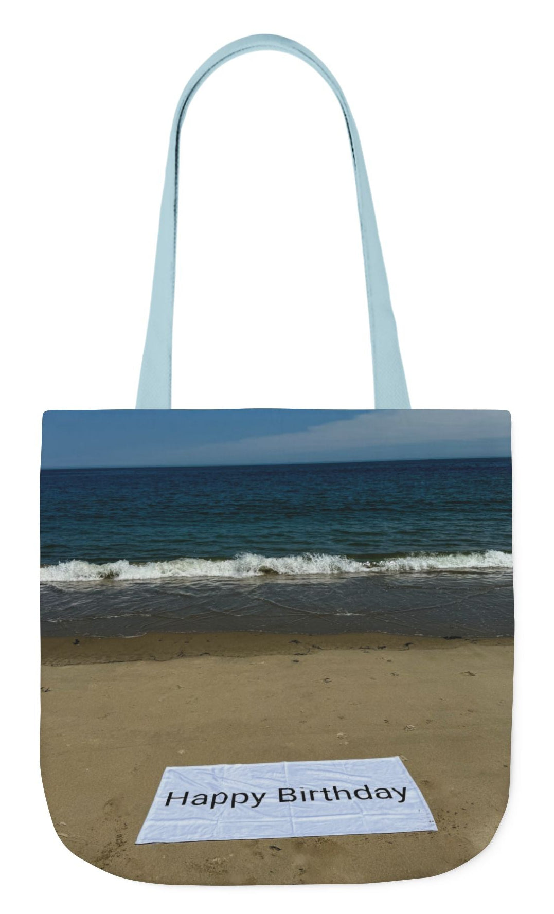birthday tote bag 18 x 18 with blue handles