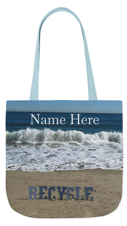 Recycle Tote Bag 18” x 18” same print on each side. 5 Handle Color Options. "Beach Recycle Bag Personalized”