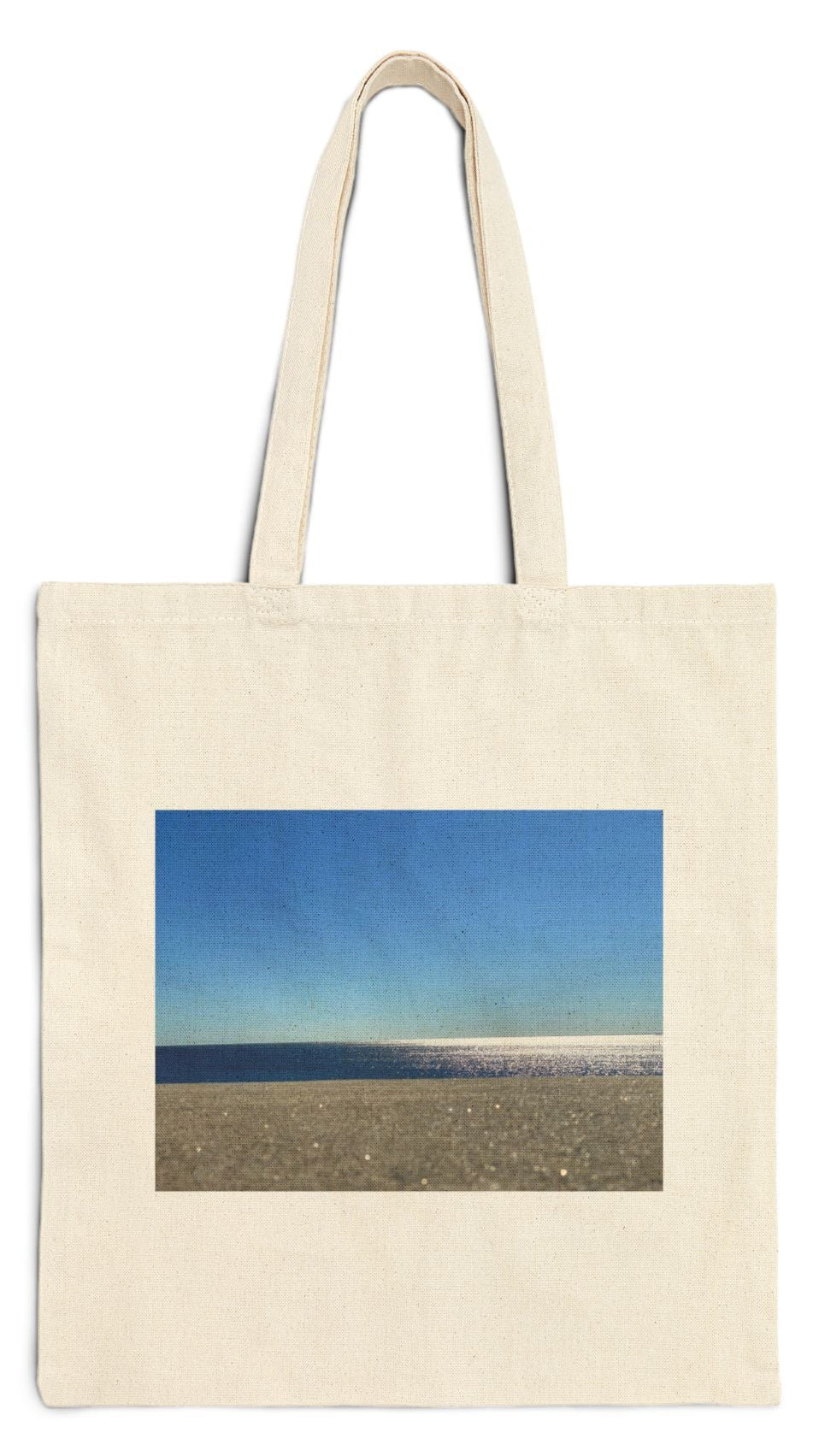 Beach Tote Bag Natural Color 15" x 16" Cotton Canvas Print on One Side. "Sunny Seaside Bag"