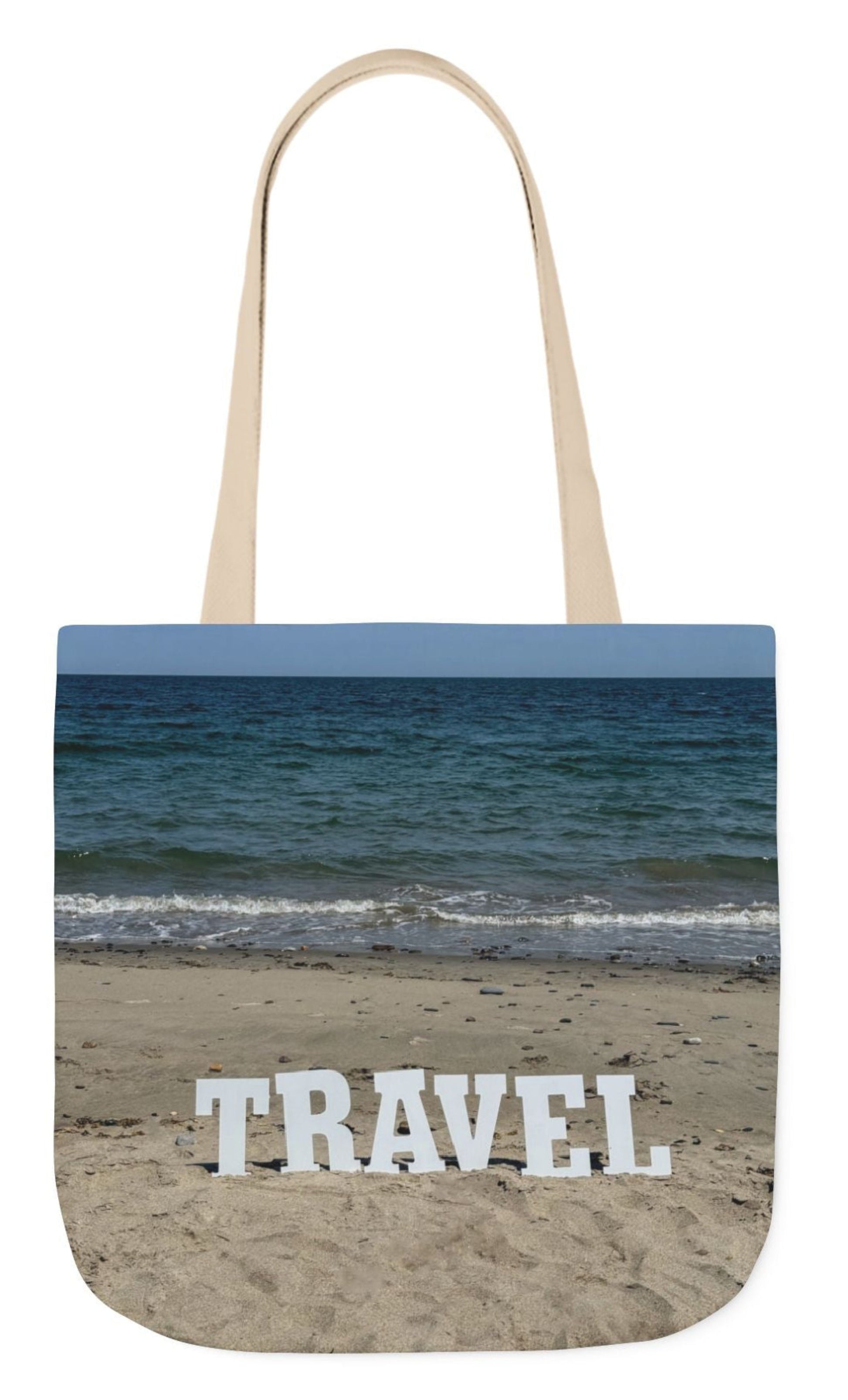 double sided travel bag with white handles 18 x 18