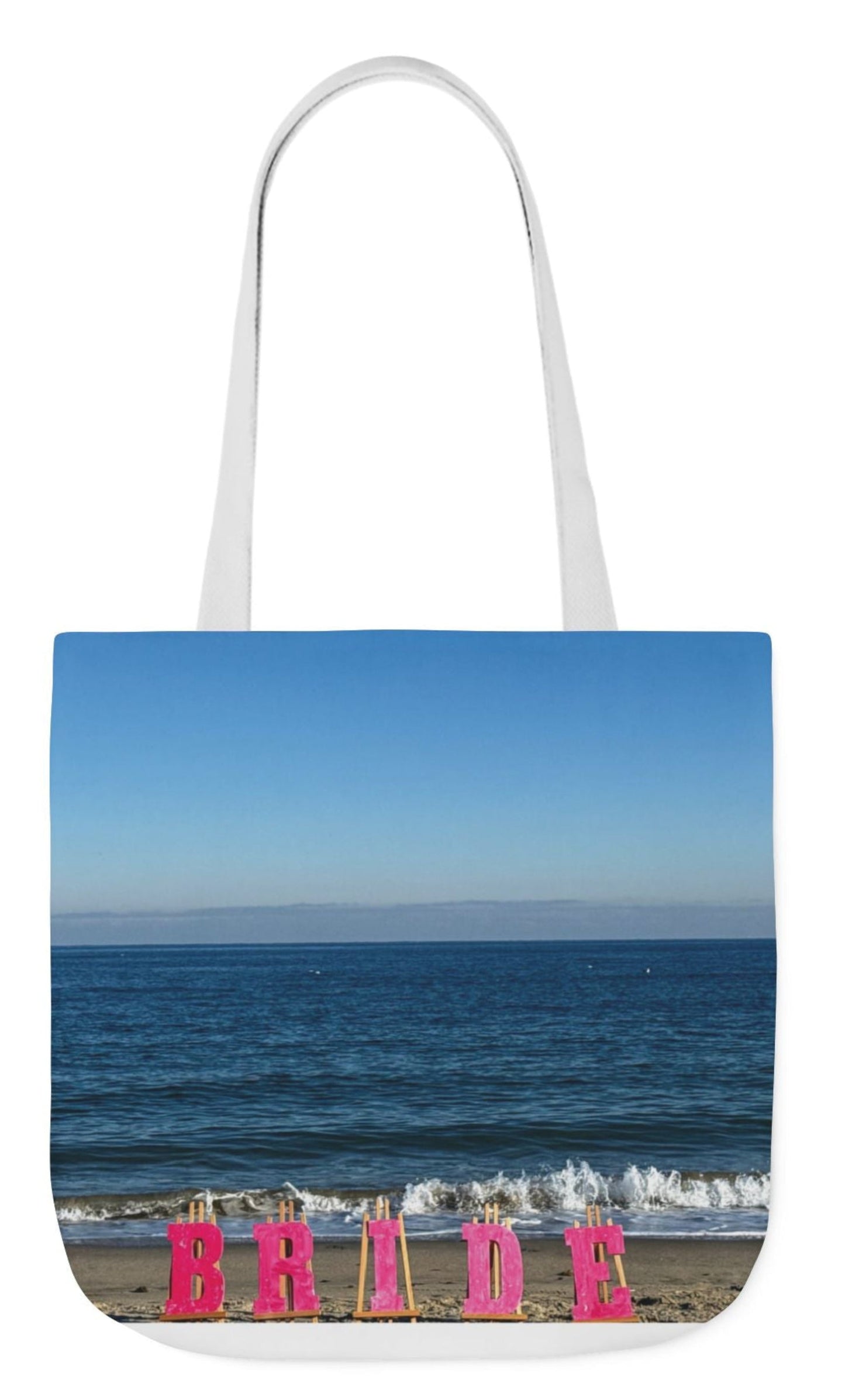 beach bride tote bag with white handles
