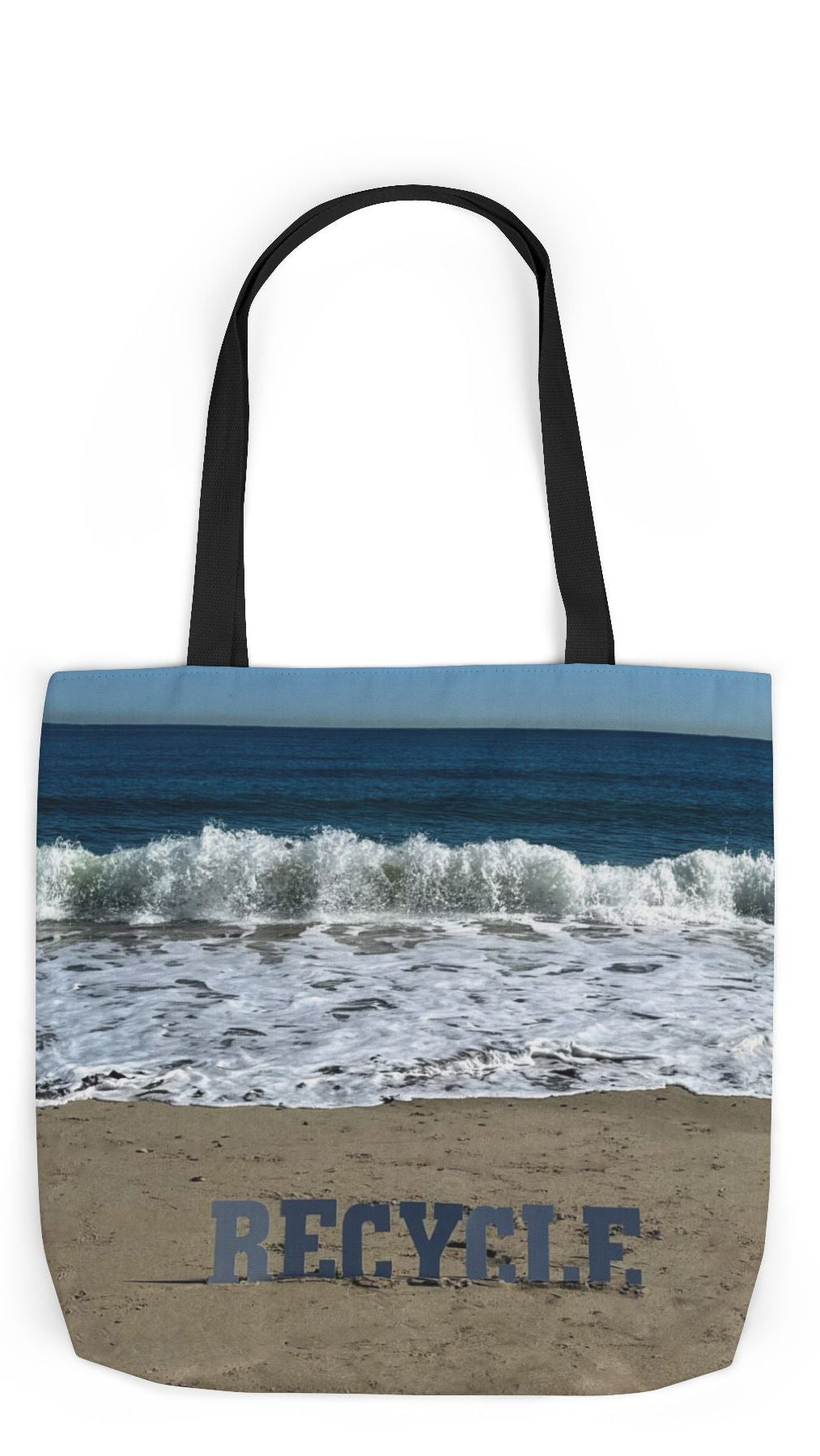 Recycle Tote Bag 18” x 18” same print on each side. 5 Handle Color Options. "Beach Recycle Bag Personalized”