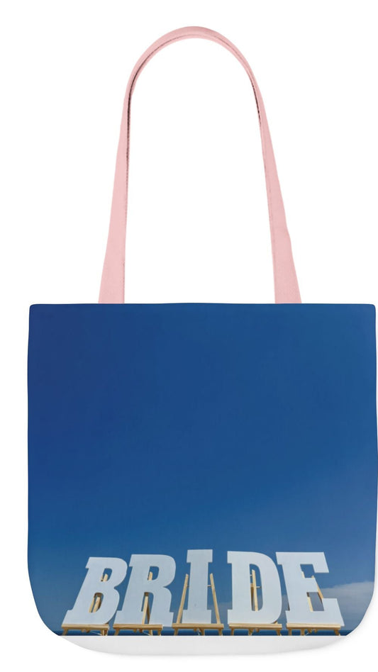 Bride Tote Bag 18" x 18" same print on each side. Pink or White handles option. "Bright Sky Bride Bag"